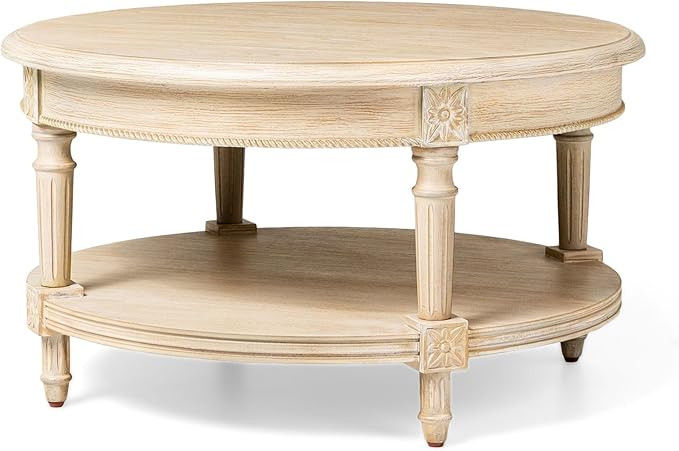 Maven Lane Pullman Large Curved 2 Tier Traditional Round Circle Wooden Center Coffee Table with S... | Amazon (US)