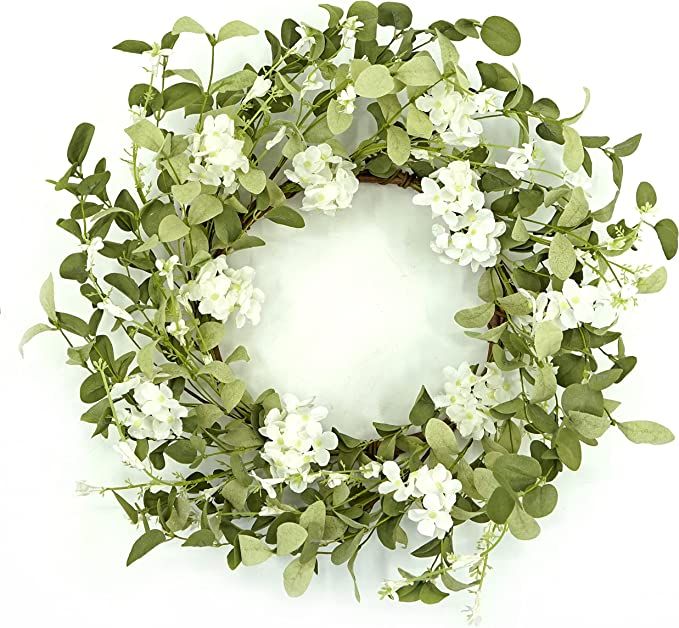 WreathDream 20 inches Artificial Spring Summer Hydrangea Wreath with Green Eucalyptus Leaves and ... | Amazon (US)