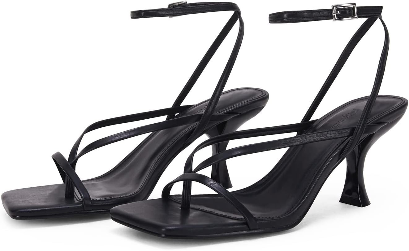 PiePieBuy Women's Lace Up Heeled Sandals Square Flip Flop High Heels Strappy Party Shoes | Amazon (US)
