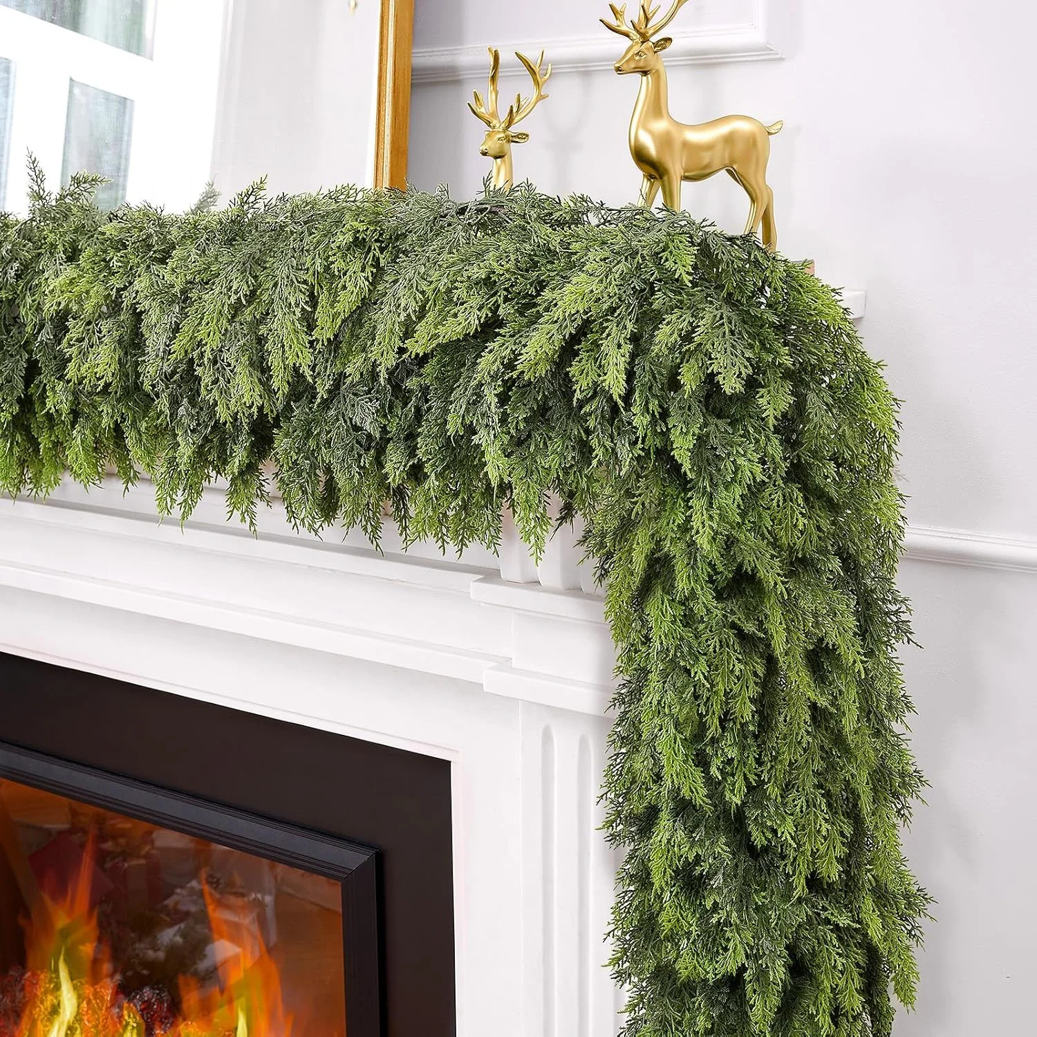 2-Pack 6FT Christmas Cedar Garland, Faux Pine Greenery Mantel & Holiday Decor Great Christmas Dec... | Walmart (US)