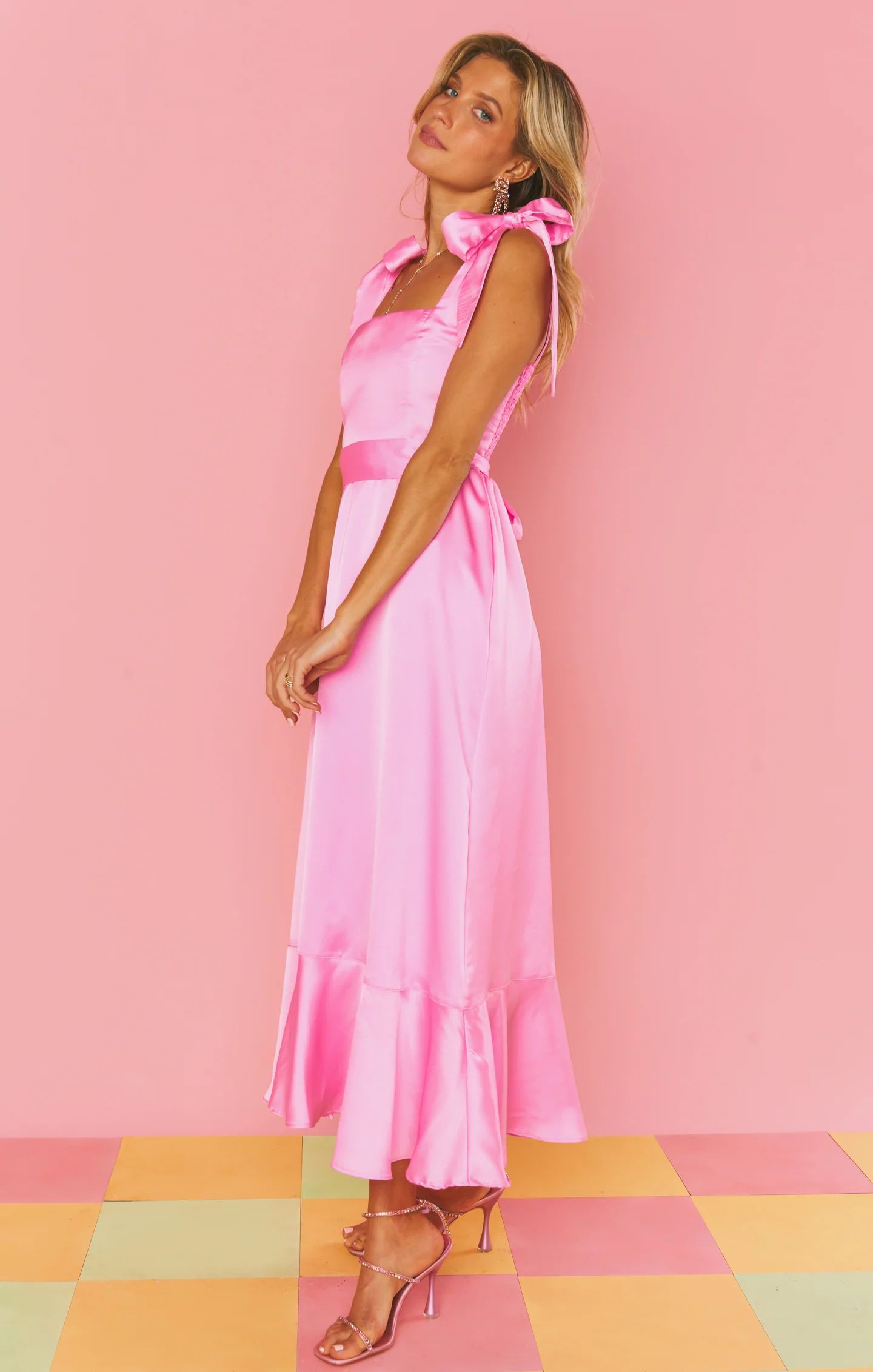 Garden Midi Dress ~ Pink Luxe Satin | Show Me Your Mumu