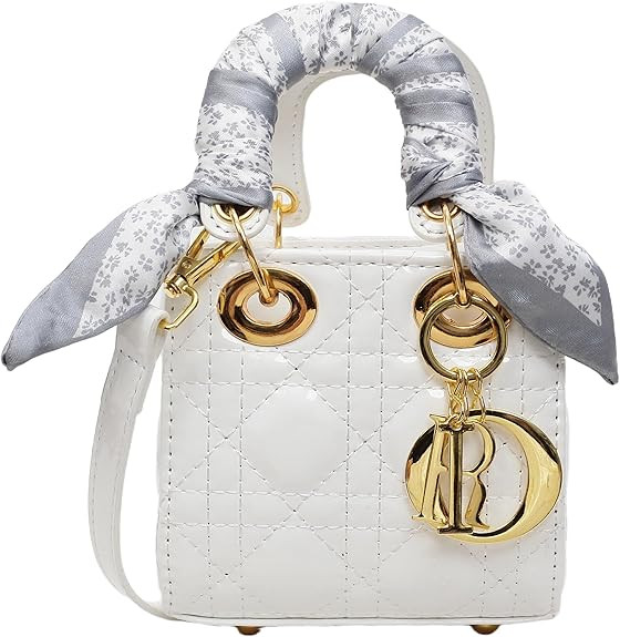 Quilted Mini Handbag with Scarf Handle and Gold Hardware, White PU Leather Crossbody Bag with Cha... | Amazon (US)