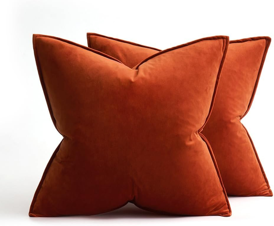 MIULEE Fall Pack of 2 Decorative Velvet Throw Pillow Covers Soft Burnt Orange Pillow Covers Soild... | Amazon (US)