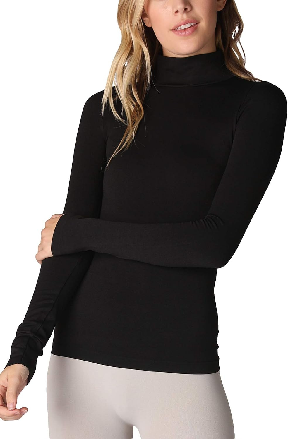 NIKIBIKI Women Seamless Long Sleeve Mock Neck Top, Made in U.S.A | Amazon (US)
