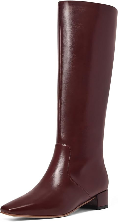 MUCCCUTE Knee High Boots - Boots for Women Square Toe Chunky Heels Tall Boots Pull-On PU Low Bloc... | Amazon (US)