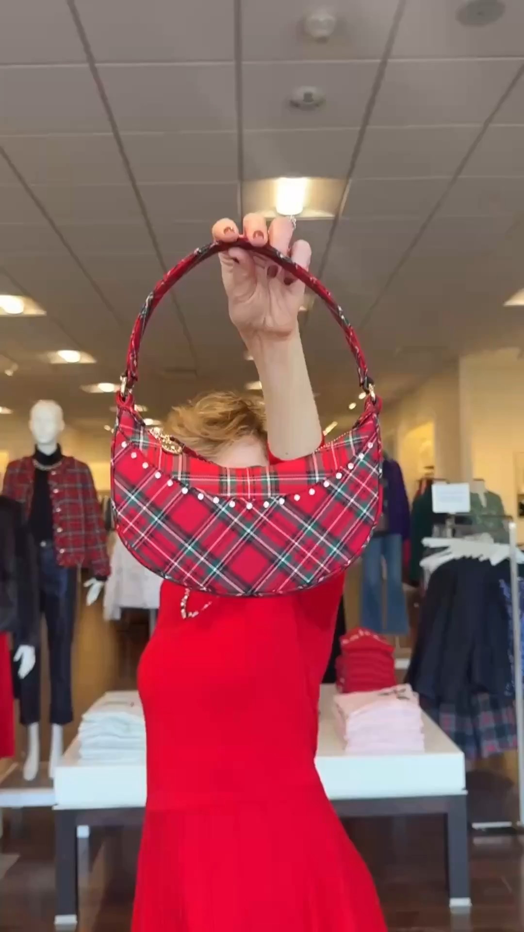 Holiday chic made easy! This Merino wool pleated sweater dress in the prettiest red pairs perfectly with the cider plaid block heel pumps and matching crescent bag. It’s festive, flattering, and so polished for any holiday gathering 🎄❤️

#LTKHoliday #LTKSaleAlert #LTKSeasonal