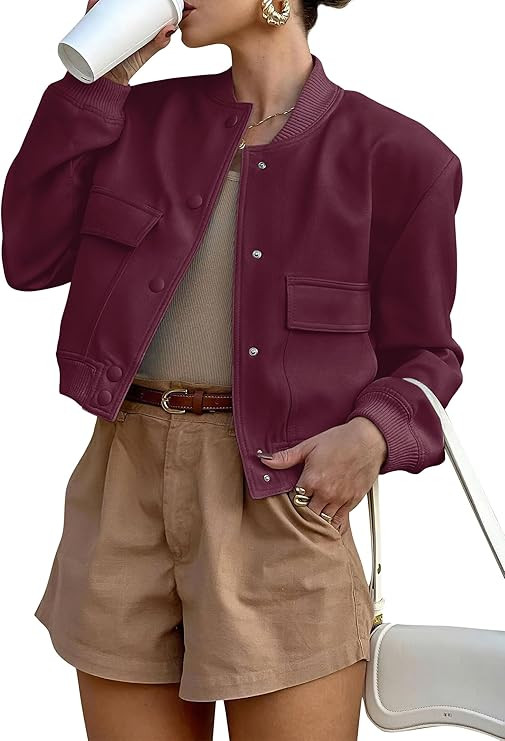 ANRABESS Womens Bomber Jacket Button Cropped Casual Varsity Jackets Shackets Fall Trendy Fashion ... | Amazon (US)