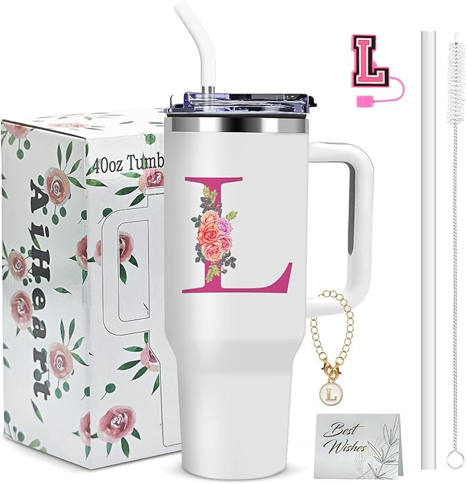40oz Initial Tumbler,Personalized Gift for Women,Sister,Wife,Best Friend,Monogrammed Gifts for Bi... | Amazon (US)