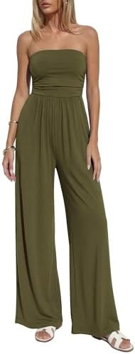 BTFBM Jumpsuits For Women Summer 2026 Beach Vacation Strapless Tube Top Jumpsuit Ruched Casual Wi... | Amazon (US)