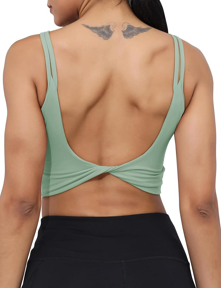 LUYAA Womens Workout Sports Bras Backless Padded Yoga Tank Tops Crop Twist Low Back Cami Bra for ... | Amazon (US)