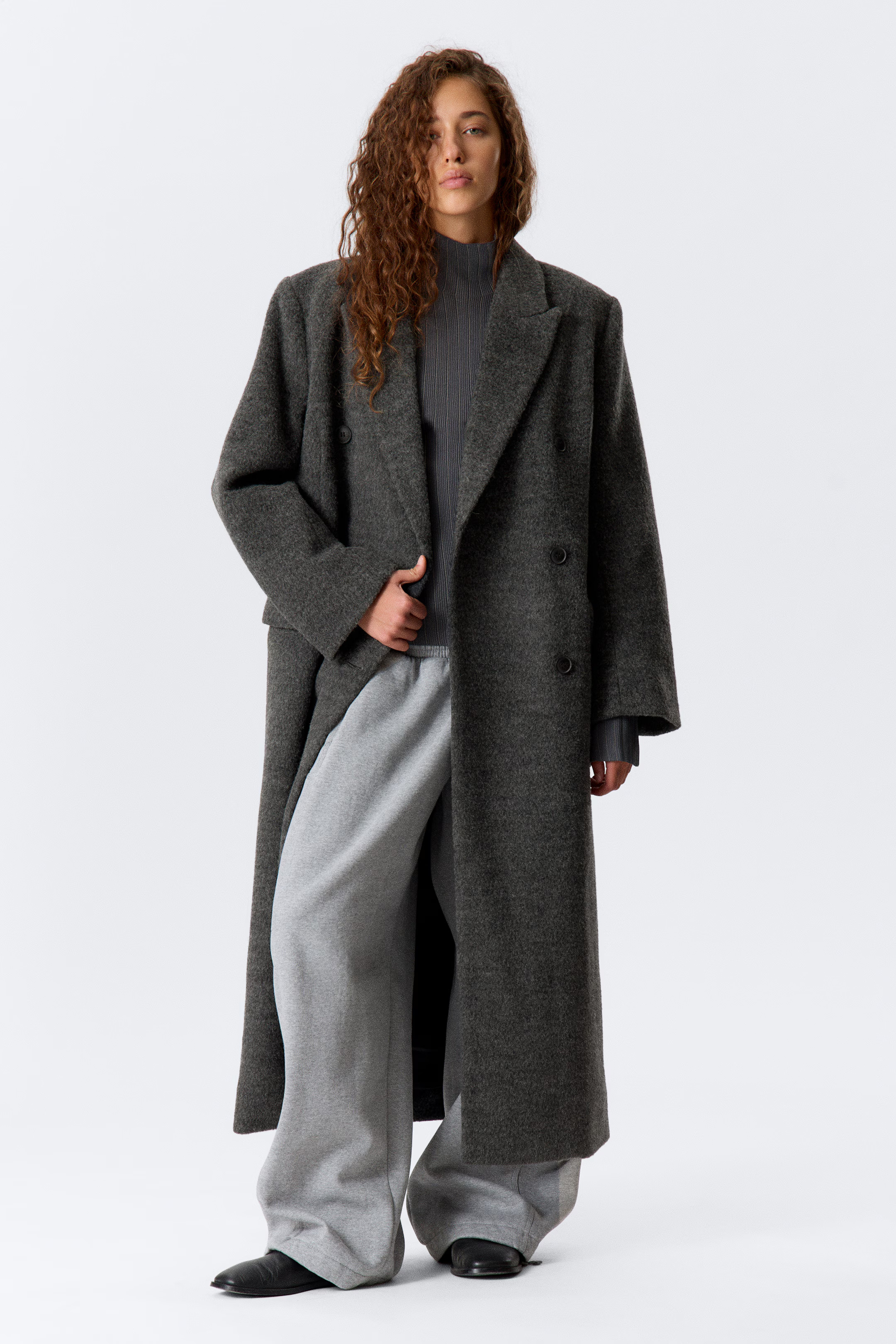 Logan Hairy Double-Breasted Wool-Blend Coat | H&M (UK, MY, IN, SG, PH, TW, HK)