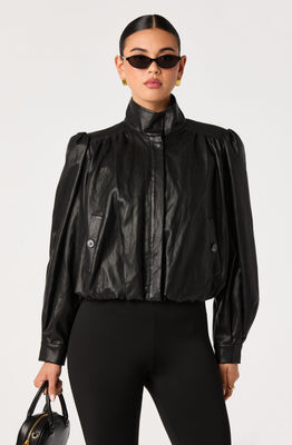 ASTR the Label | Estero Faux Leather Bomber Jacket in Black |  Size M | ASTR The Label (US)