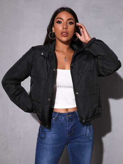 SHEIN Drawstring Hem Puffer Jacket | SHEIN