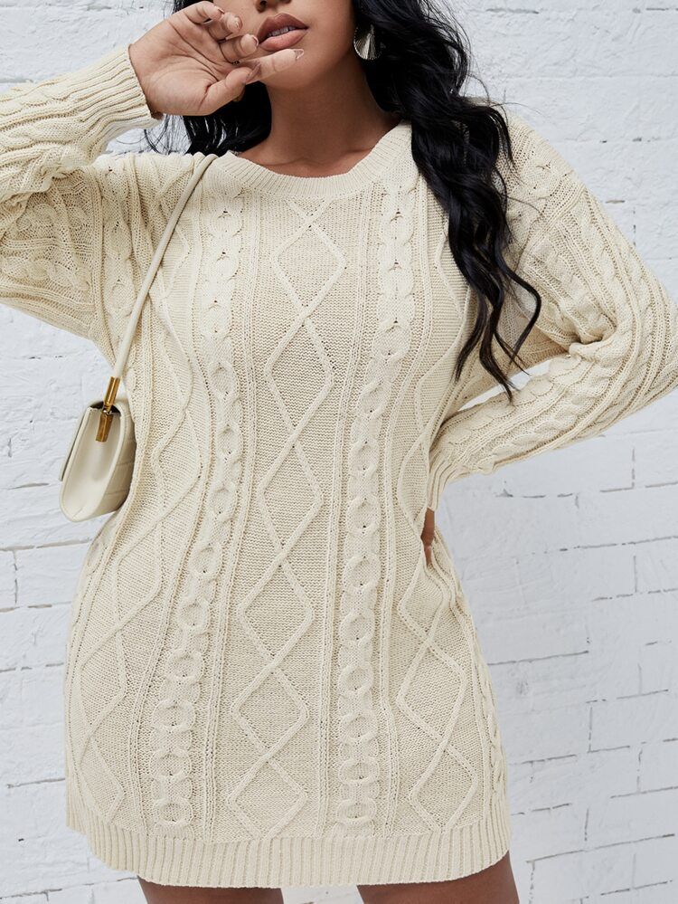 Plus Argyle Textured Drop Shoulder Sweater Dress | SHEIN
