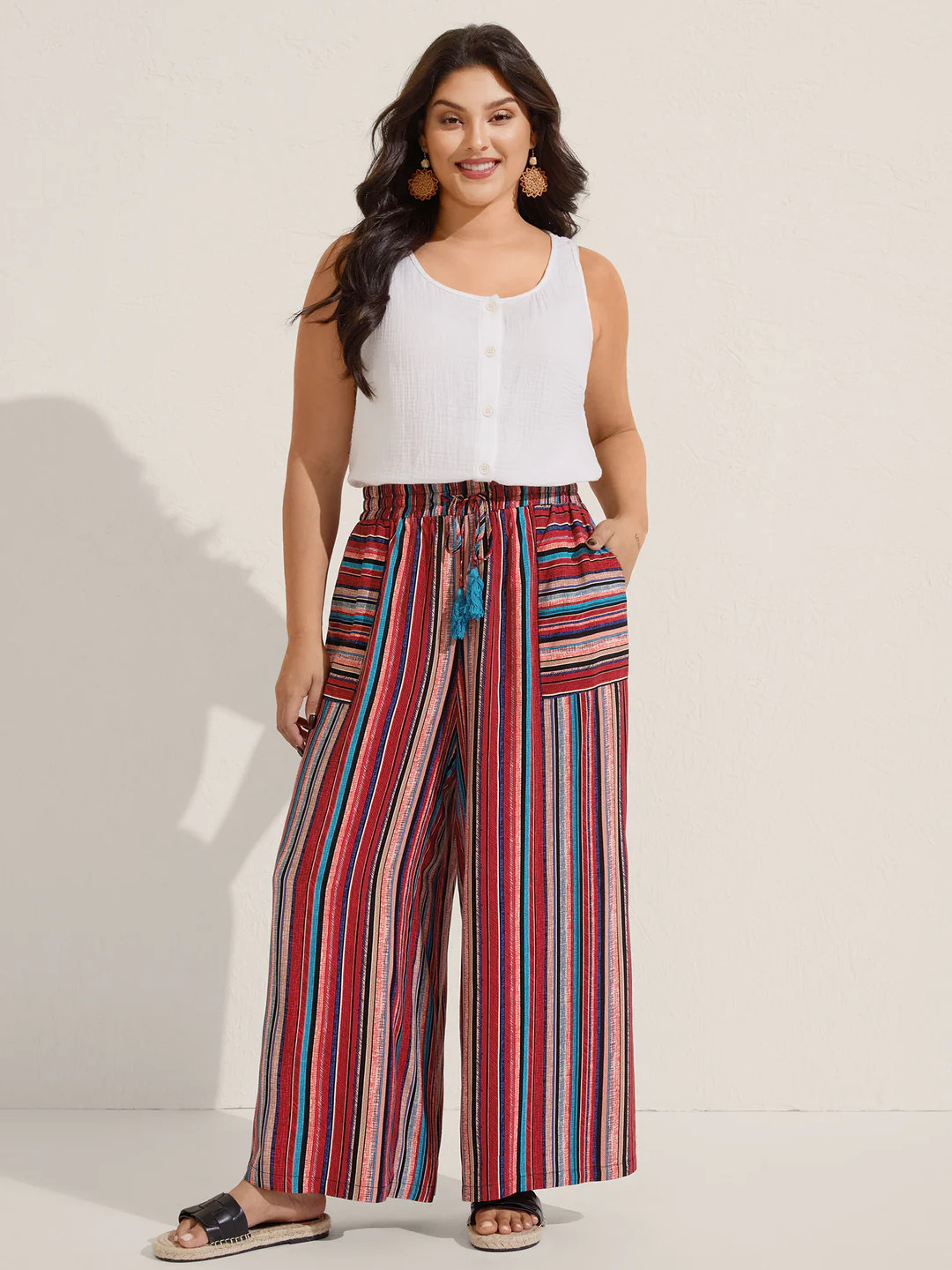 Boho Stripes Drawstring Wide-Leg Pants | Bloomchic