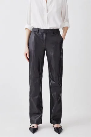 Leather Low Rise Straight Leg Trouser | Karen Millen UK + IE + DE + NL