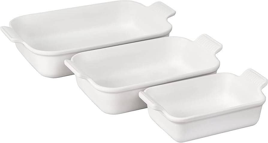 Le Creuset Stoneware Heritage Set 3 Rectangular Dishes, White | Amazon (US)