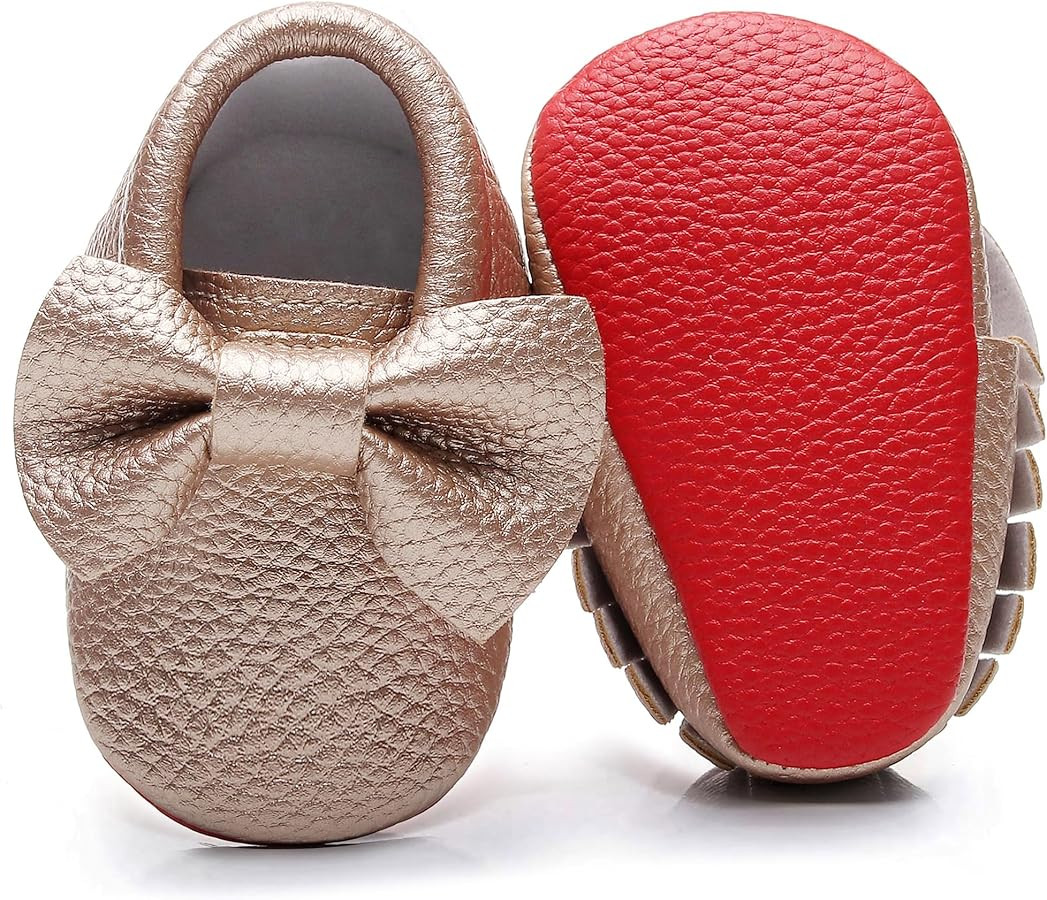 Bebila Double Bow Fringe Baby Moccasins - Soft Sole Baby Shoes Girls Toddler Crib Flats | Amazon (US)