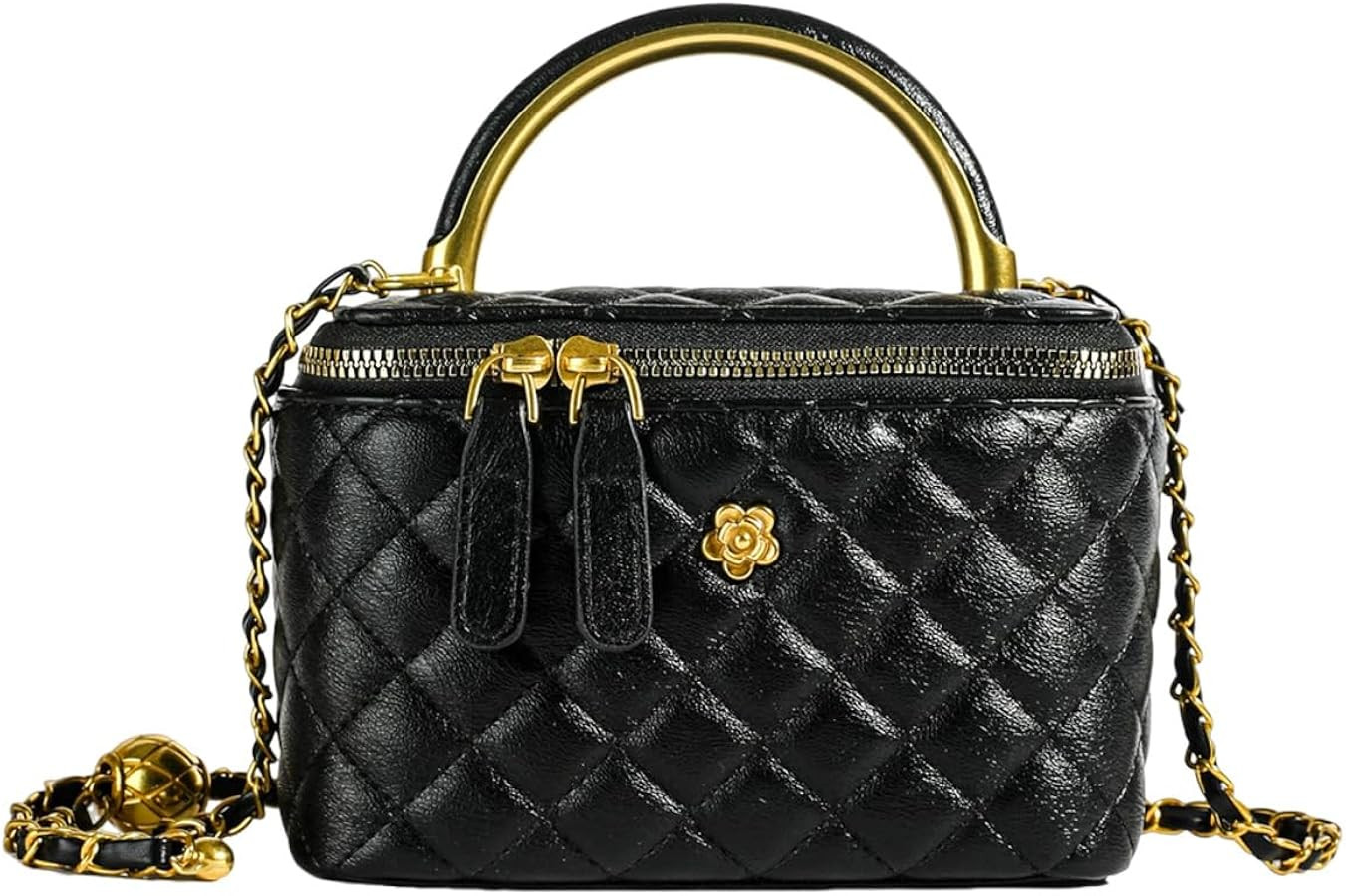 Quilted Leather Crossbody Bag with Chain Strap Women's Top Handle Bucket Square Box Bag for Women | Amazon (US)