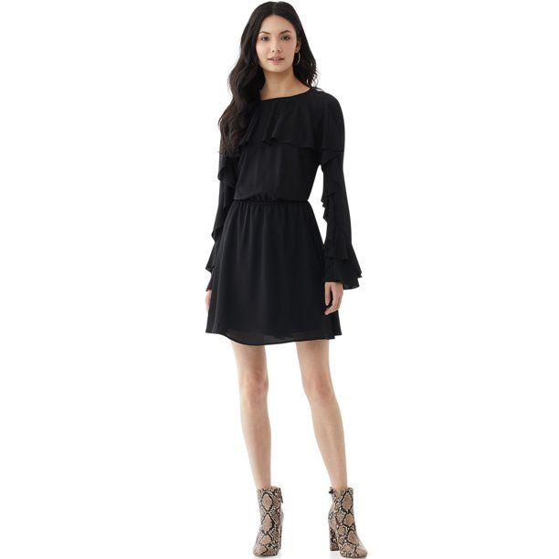 Scoop Women’s Ruffle Dress with Fitted Waist | Walmart (US)