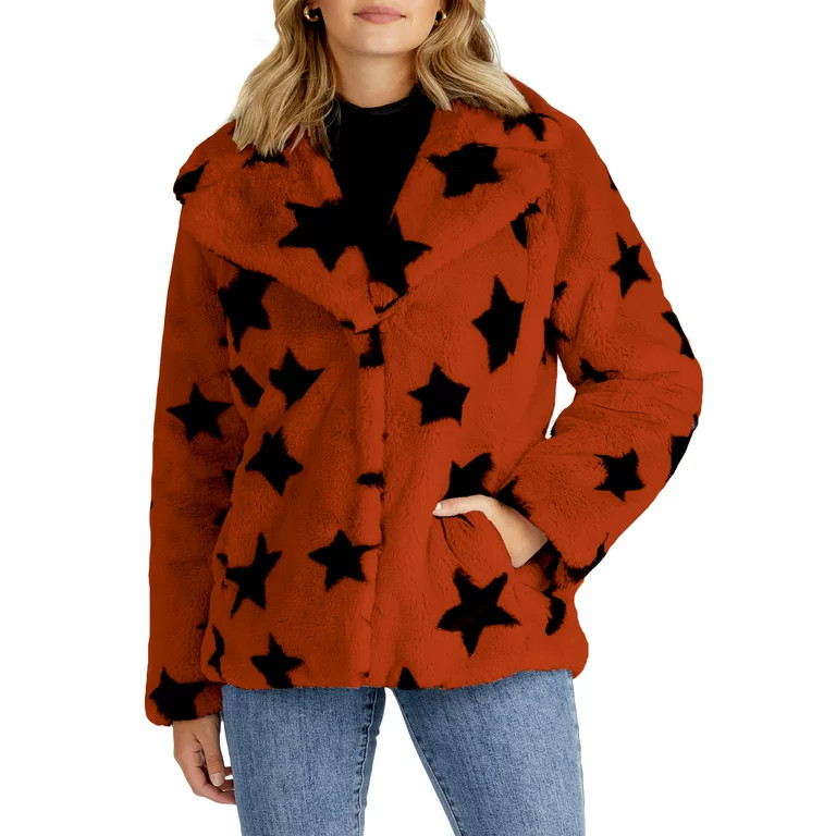 NVLT Women's Star Faux Fur Coat | Walmart (US)