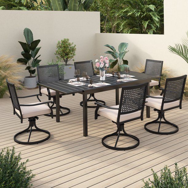 Sophia & William 7 Piece Outdoor Patio Dining Set 6 Patio Dining Swivel Chairs and Metal Expandab... | Walmart (US)