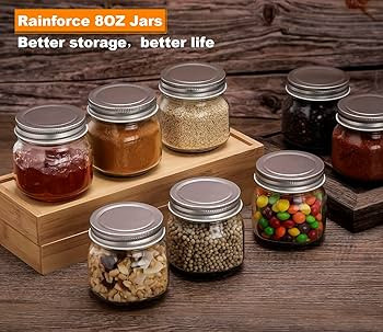 Mason Jars 8 oz 30 Pack- Small Mason Jars With Silver Lids -1/4 Quart Canning Jars| Storage Glass... | Amazon (US)