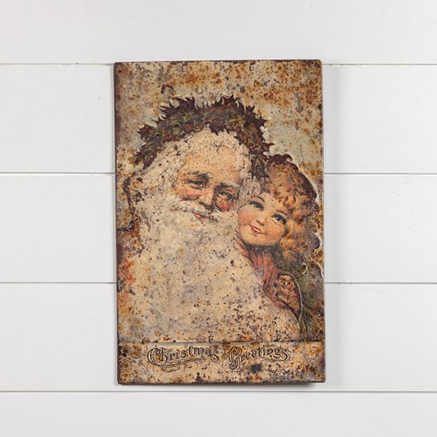 Rustic Christmas Greetings Metal Sign | Antique Farm House