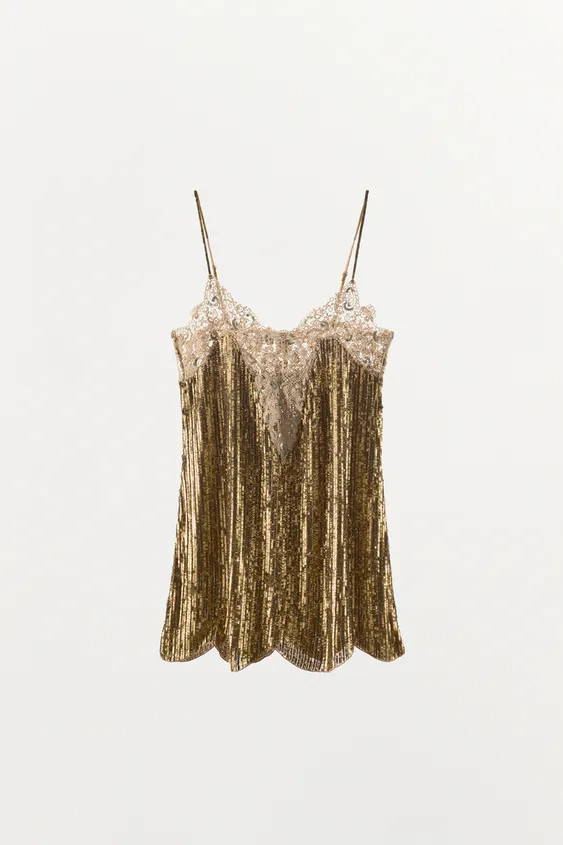 SEQUINNED LACE MINI DRESS | Zara US