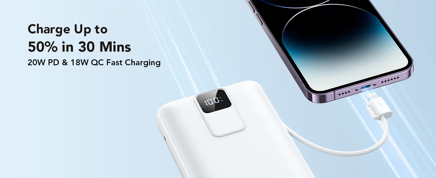 Charmast Portable Charger with Built-in Cables and AC Wall Plug 20000mAh, 20W PD 18W QC 3.0 Fast ... | Amazon (US)