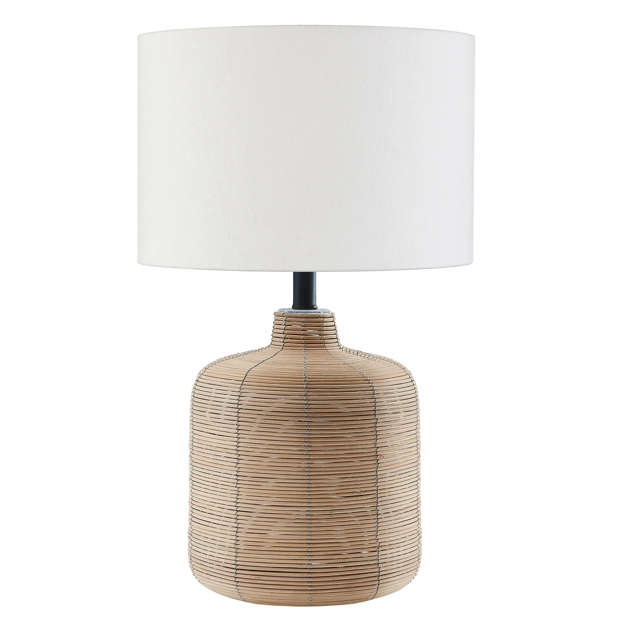 Modern Petite Rattan Table Lamp with Blackened Steel Accents - Walmart.com | Walmart (US)