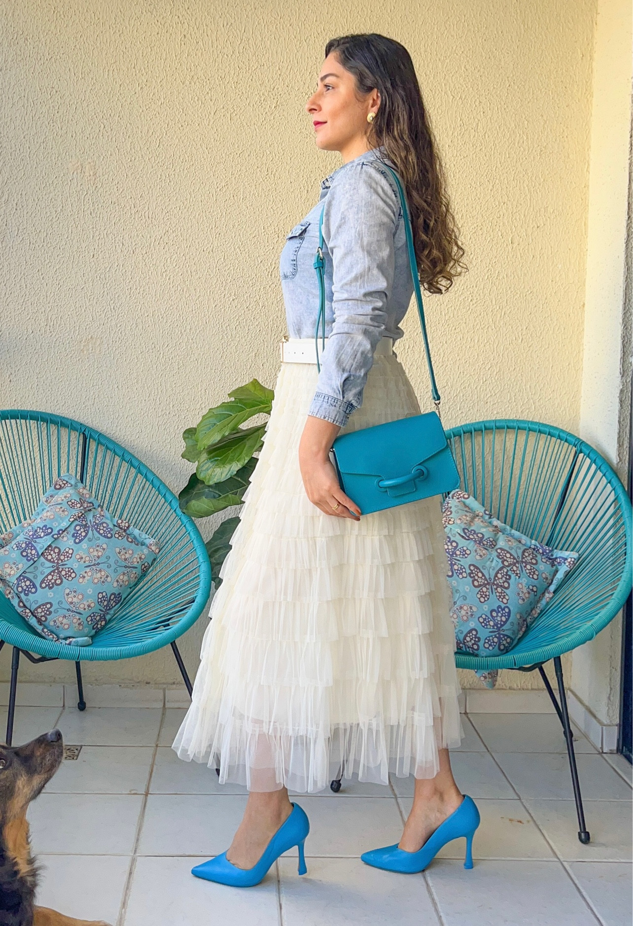 Saia midi de tule Shein