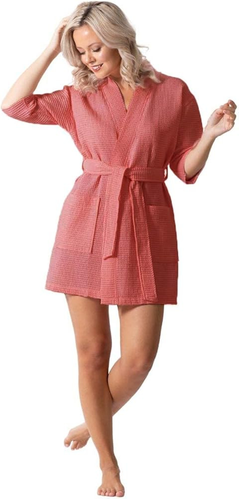 Turkish Linen Lightweight Waffle Knit Bath, Spa & Bridesmaids Kimono Short Robes for Women - Quic... | Amazon (US)