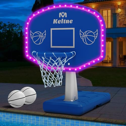 LED Pool Basketball Hoop Poolside, Super Bright Large Solar Powered Basketball Hoop for Pool, Swimming Pool Basketball Game Toys with Lengthen Sturdy Base for Kids Adults, Includes 2 Balls and Pump | Amazon (US)