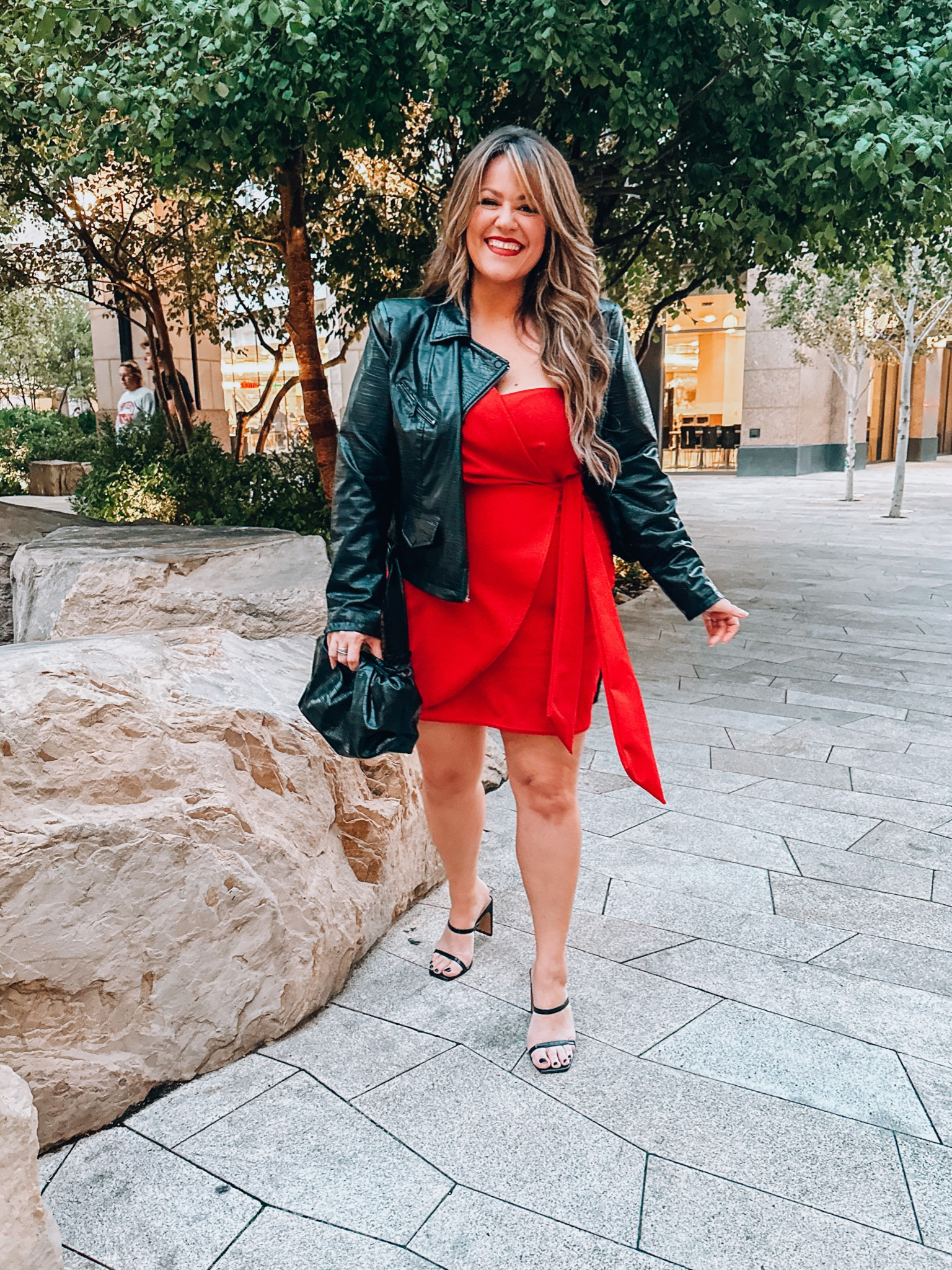 Date night midsize 14 outfit - curvy girl cocktail dress size 14 - faux leather moto jacket xl -clutch is from Amazon, strapping heel sandals tts - smoothing shorts xl- strapless bra 38d (typically a 38dd.
Wedding guest dress, Christmas party dress, red dress -apple body shape 

#LTKwedding #LTKcurves #LTKsalealert