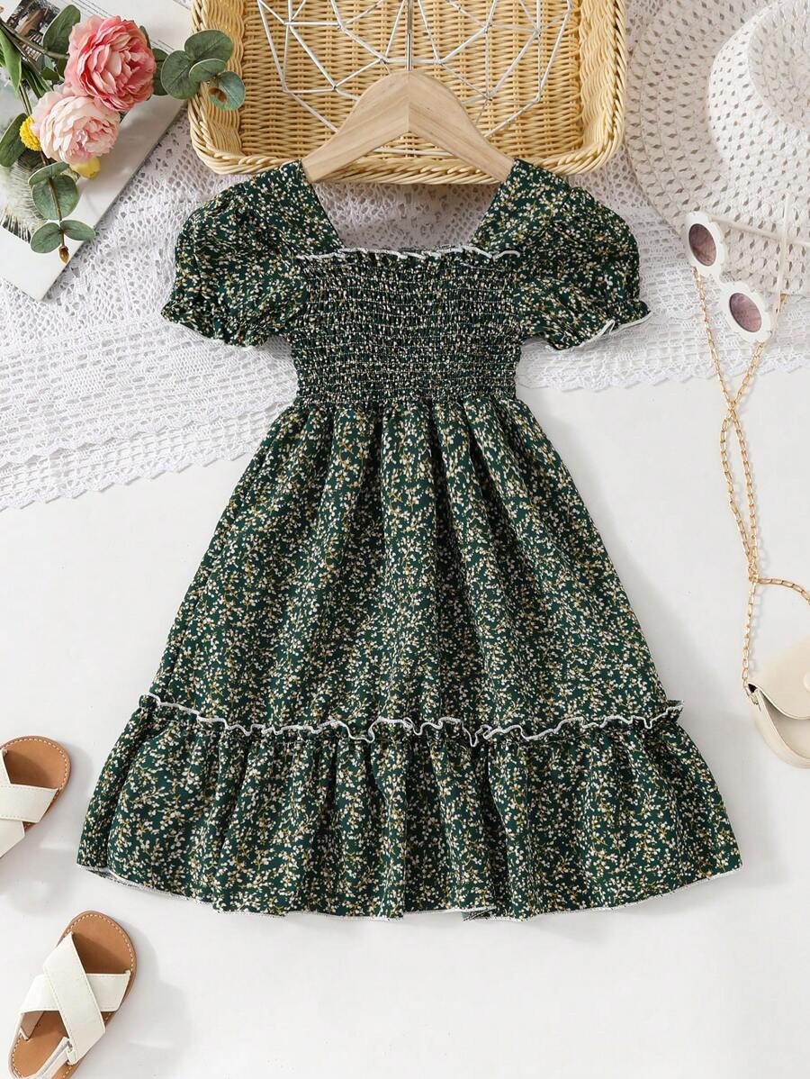 Young Girl European And American Style Summer Casual Ditsy Floral Dress For Vacation, Party | SHEIN