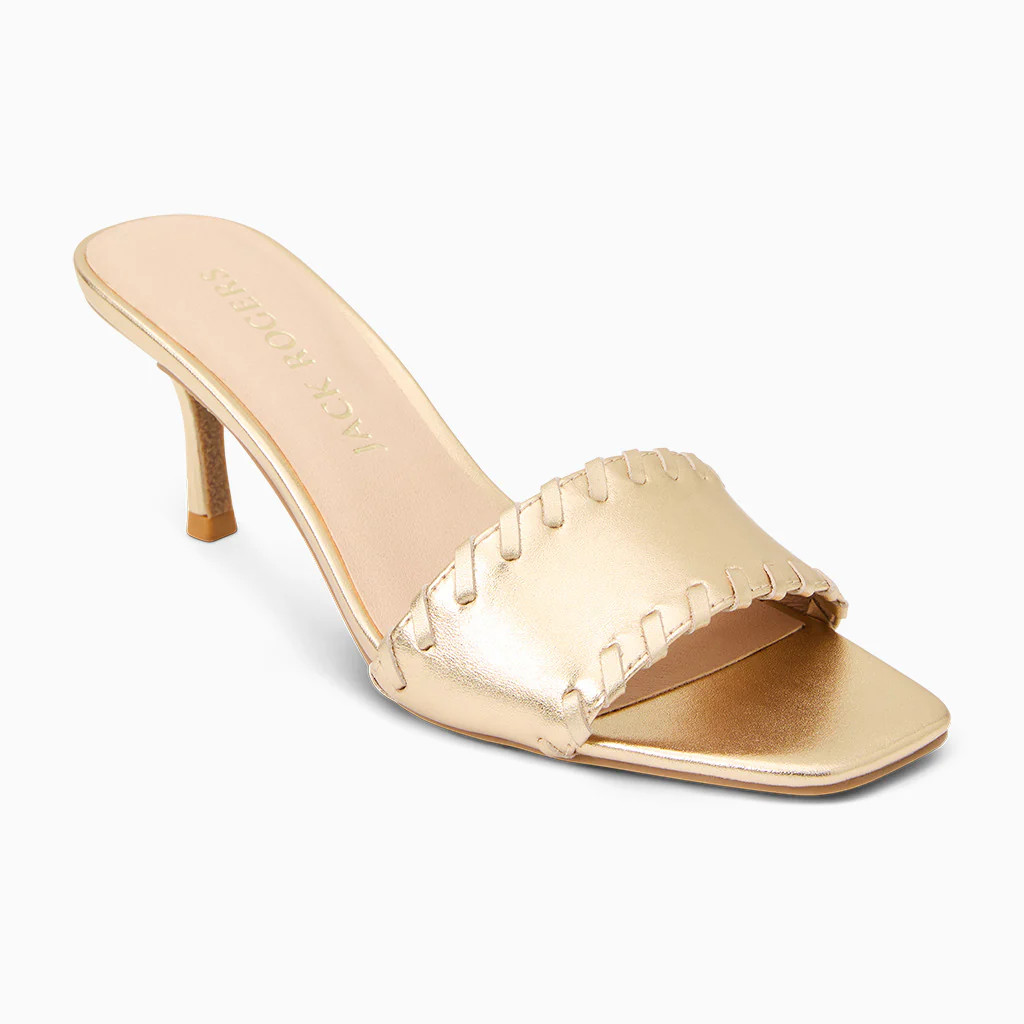 Jack Rogers Flora Kitten Heel | Leather | Gold | Jack Rogers