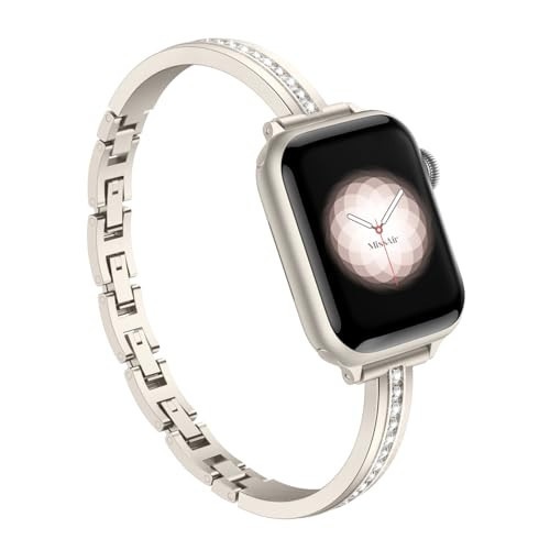 Missair Bands Compatible with Apple Watch Band 38mm 40mm 41mm 42mm 44mm 45mm 46mm 49mm for Women, Slim Metal Dressy Jewelry Bracelet with Bling Diamond for iWatch Series 11 10 9 8 7 6 5 4 3 SE Ultra | Amazon (US)