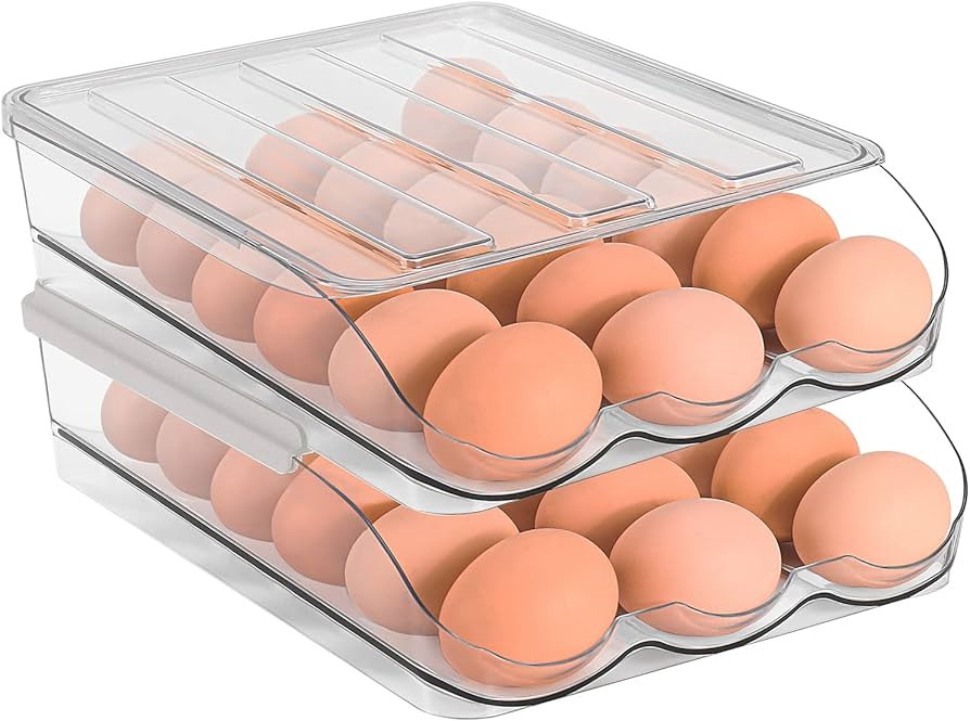 Sooyee 2 Layer Rolling Egg Holder Egg Storage Container for Refrigerator,Ramp Type Auto Roll Egg ... | Amazon (US)