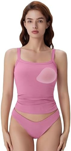 SUUKSESS Women Cotton Rib Padded Tank Tops Sleeveless Spaghetti Strap Square Neck Tops Summer Cam... | Amazon (US)