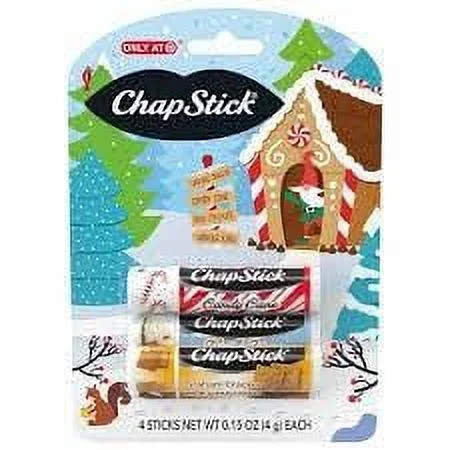 Chapstick GingerBread Holiday Graham Cracker Candy Cane Vanilla Icing and Milk Chocolate Lip Balm - 4ct | Walmart (US)