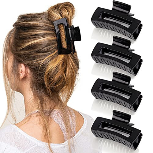 Canitor 4Pcs 3.1 inch Black Hair Clips Claw Clips for Thin and Medium Hair - Acrylic Rectangular French Design Jaw Clips | Amazon (US)