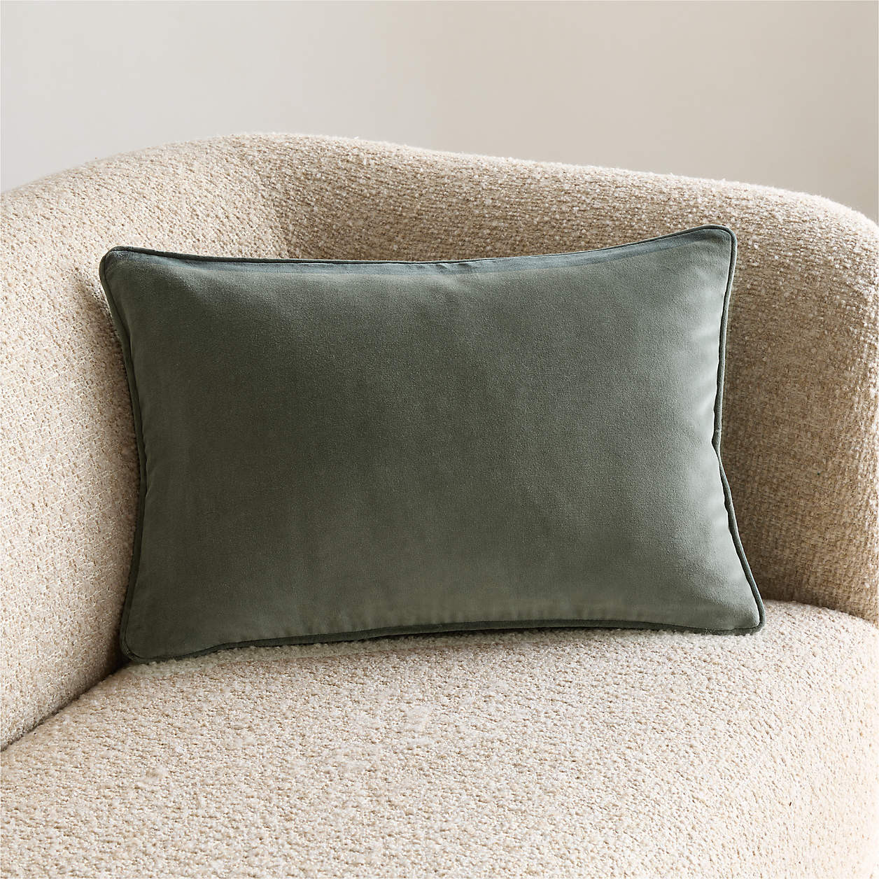 Soft Focus Organic Cotton Velvet 22"x15" Clover Green Throw Pillow Cover by Laura Harrier and Tif... | Crate & Barrel