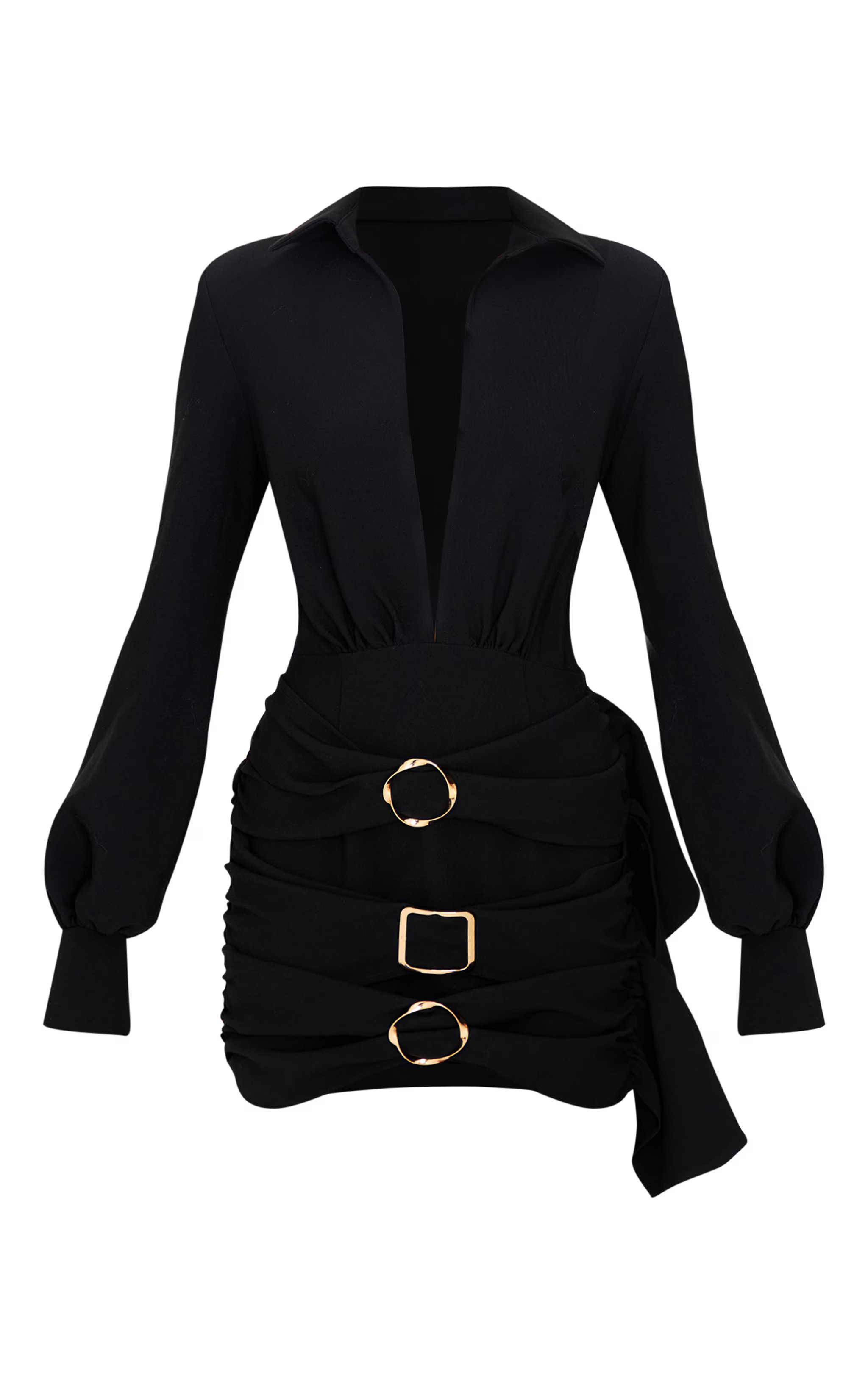 Black Belt Wrap Detail Mini Dress | PrettyLittleThing UK