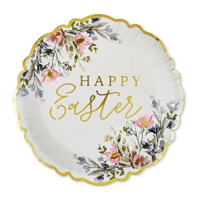 Easter Happy Easter Floral Paper Plates, 10 in, 8 Count, by Way To Celebrate, Multi-Colored, Gold... | Walmart (US)