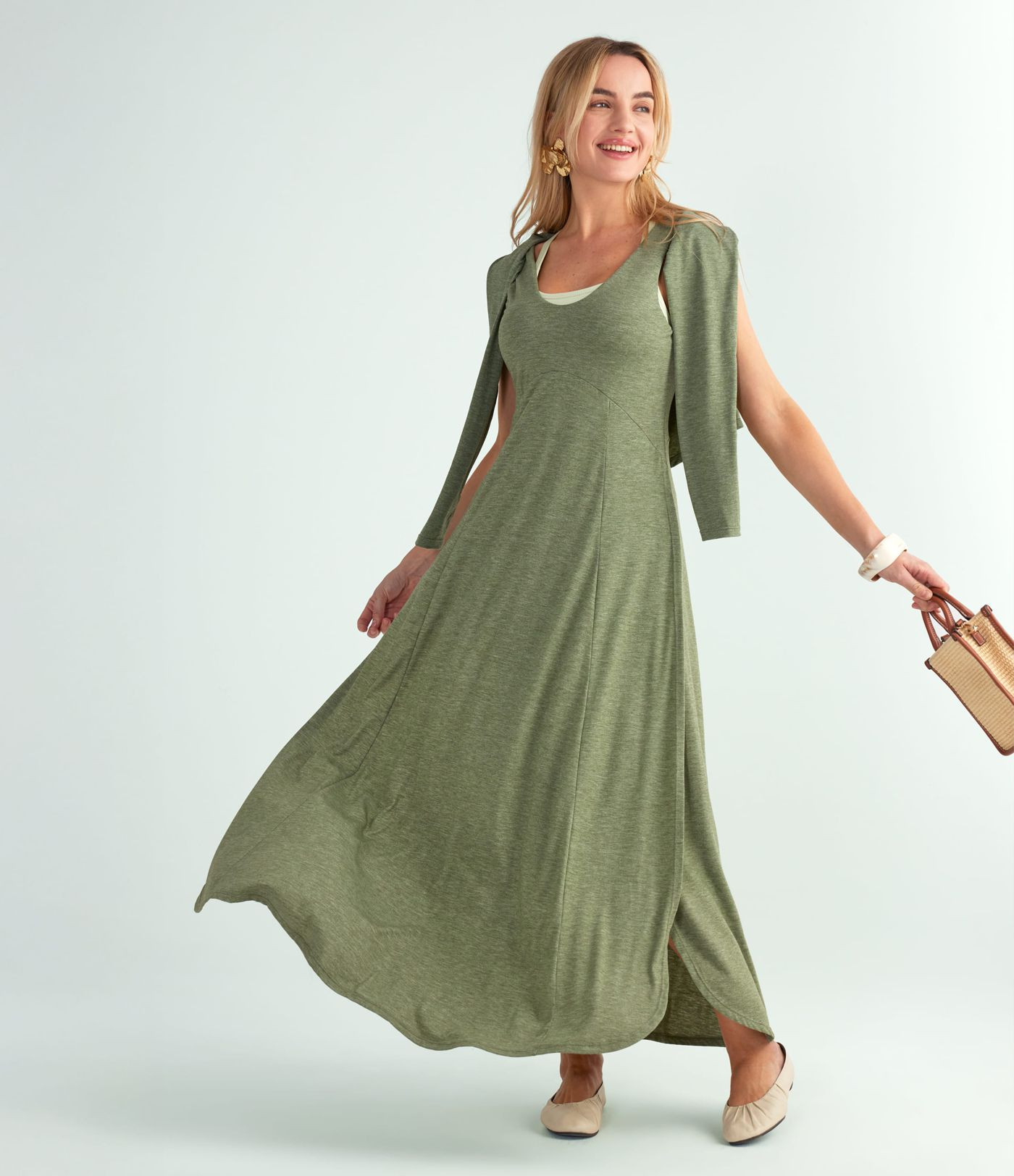 U Neck Flowy Maxi Casual Tank Dress | HALARA