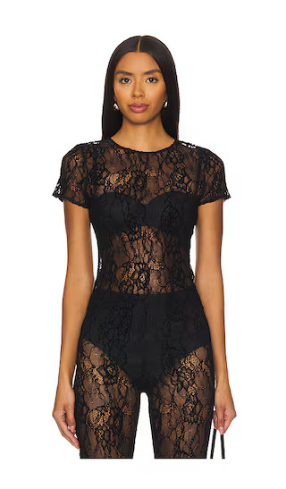 Lace Baby Shirt in Black001 | Black Lace Top Black Sheer Top Black Lace Pants Outfit Pant Set Sets | Revolve Clothing (Global)