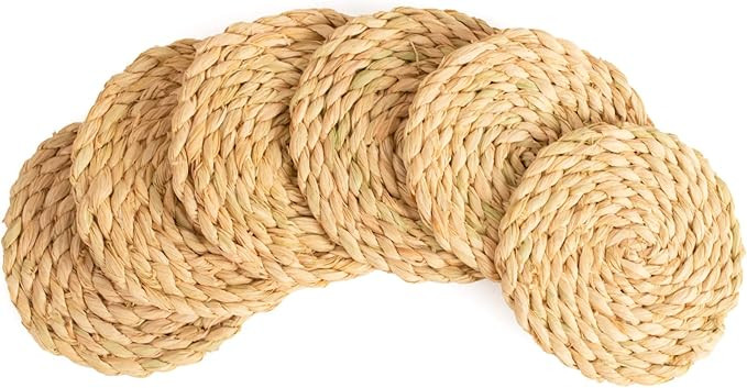 KAZI Essentials Boho Coasters for Drinks - Set of 6, Natural Wicker Raffia Woven Coasters, Eco-Fr... | Amazon (US)