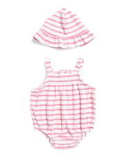 Newborn Girls Striped Bubble Bodysuit And Hat | TJ Maxx