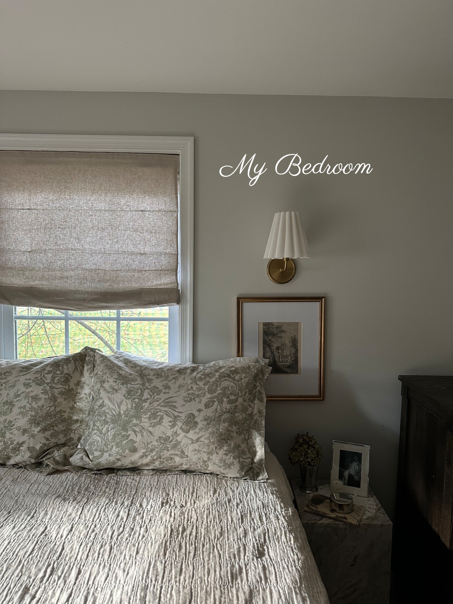 My bedroom. Sconces are from Lulu Georgia. Picture frames are from Marshall’s and Homegoods! Pillows are from Pottery Barn. Roman Shades are from Neutral Curtains in Eucalyptus. 

#LTKFindsUnder100 #LTKHome